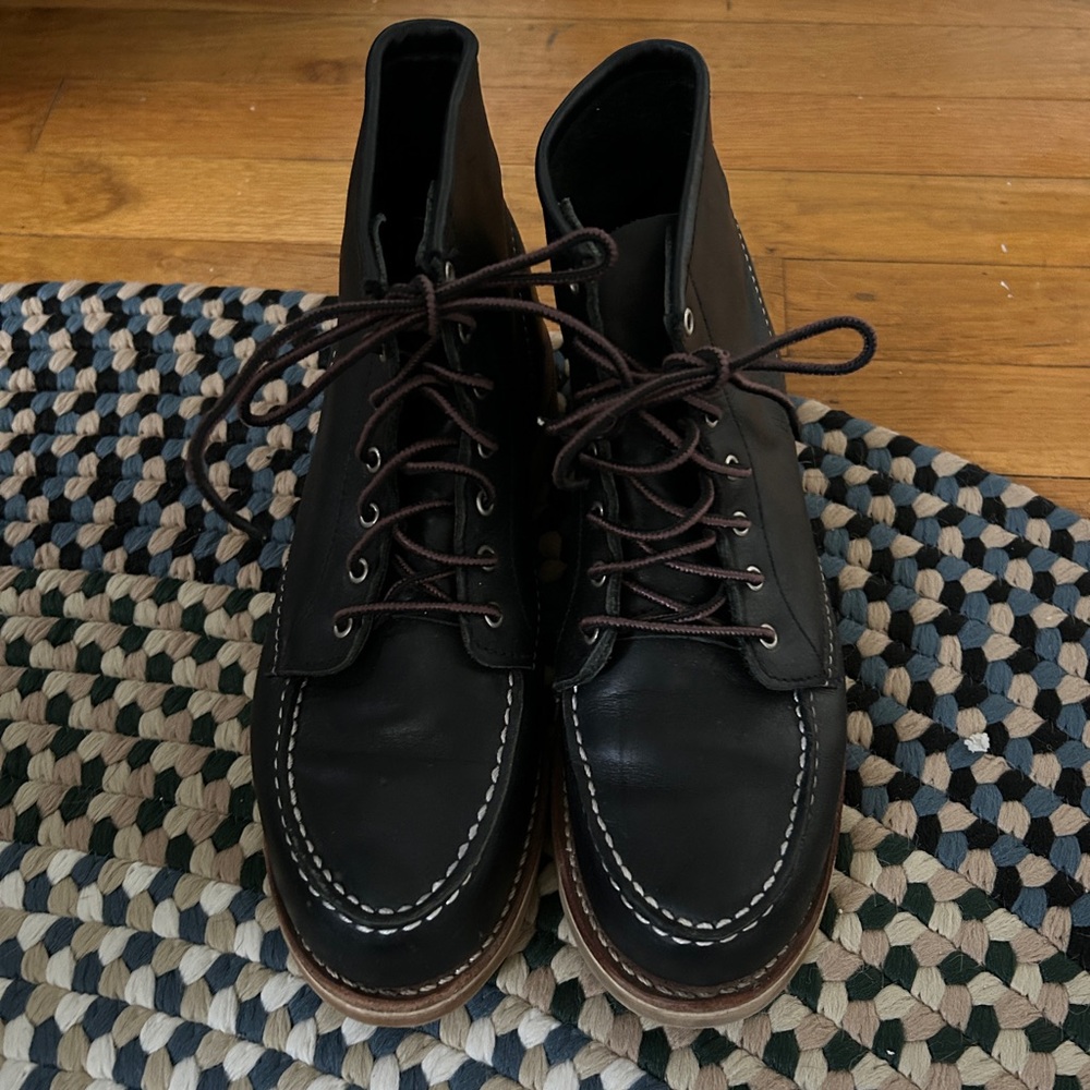 Red Wing Black Leather Lace-Up Moc Boots size 8